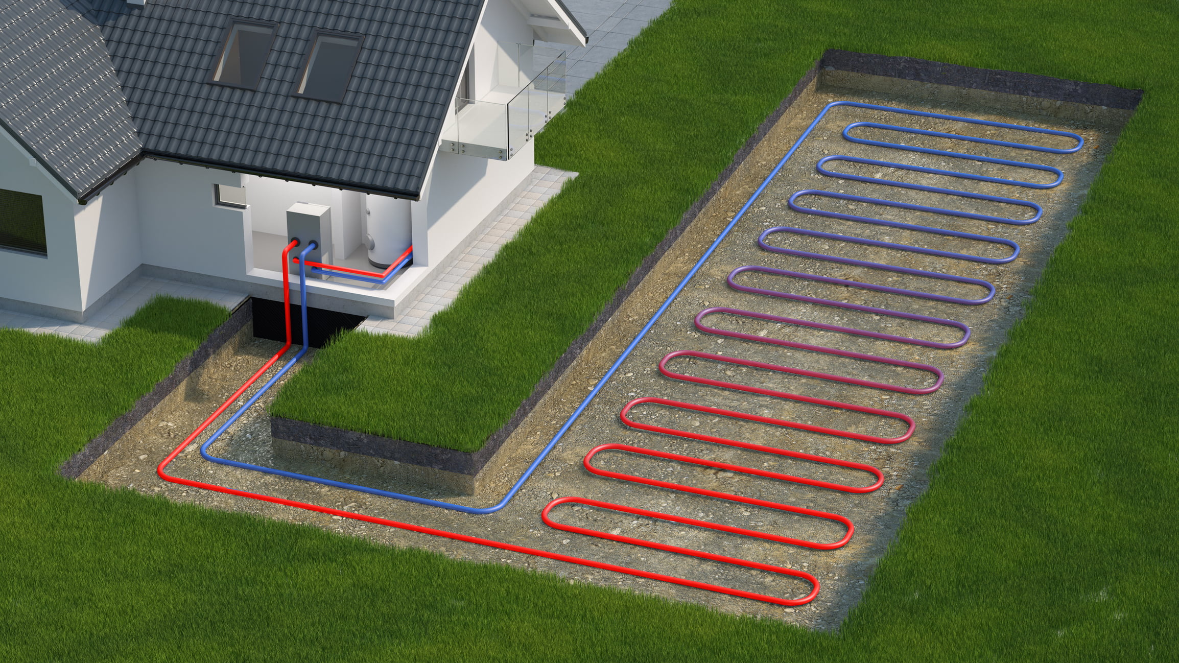 A 3d rendering of a ground source heat pump ground loop