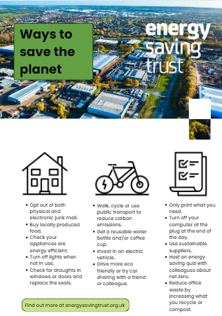 Graphic showing 'Ways to save the planet'